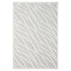 Ivory rug with textured geometric wave pattern in soft neutral tones.