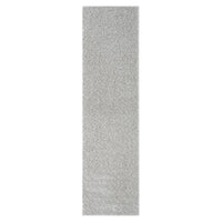 Grey modern shaggy runner rug with soft plush texture and dense pile.
