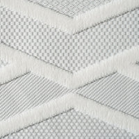 Grey and white runner rug with textured geometric diamond pattern and woven polypropylene fibers.