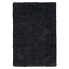 Black modern shaggy rug with dense, soft polyester pile and rectangular shape.