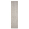 Taupe flatweave runner rug with subtle geometric texture and minimalist modern design.