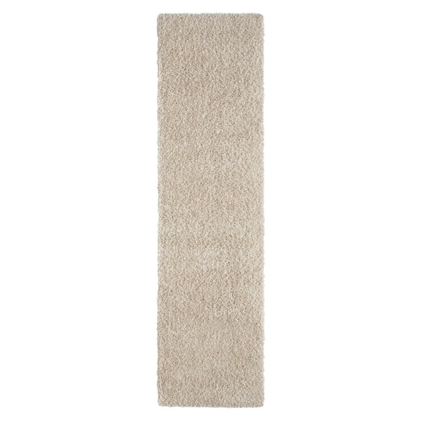 Beige modern shaggy runner rug with soft, plush polyester pile.