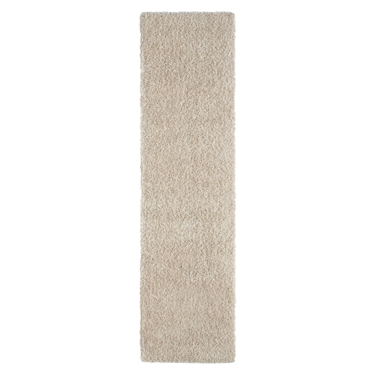 Beige modern shaggy runner rug with soft, plush polyester pile.