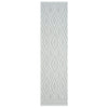 Grey and white runner rug with textured geometric diamond pattern and modern design.
