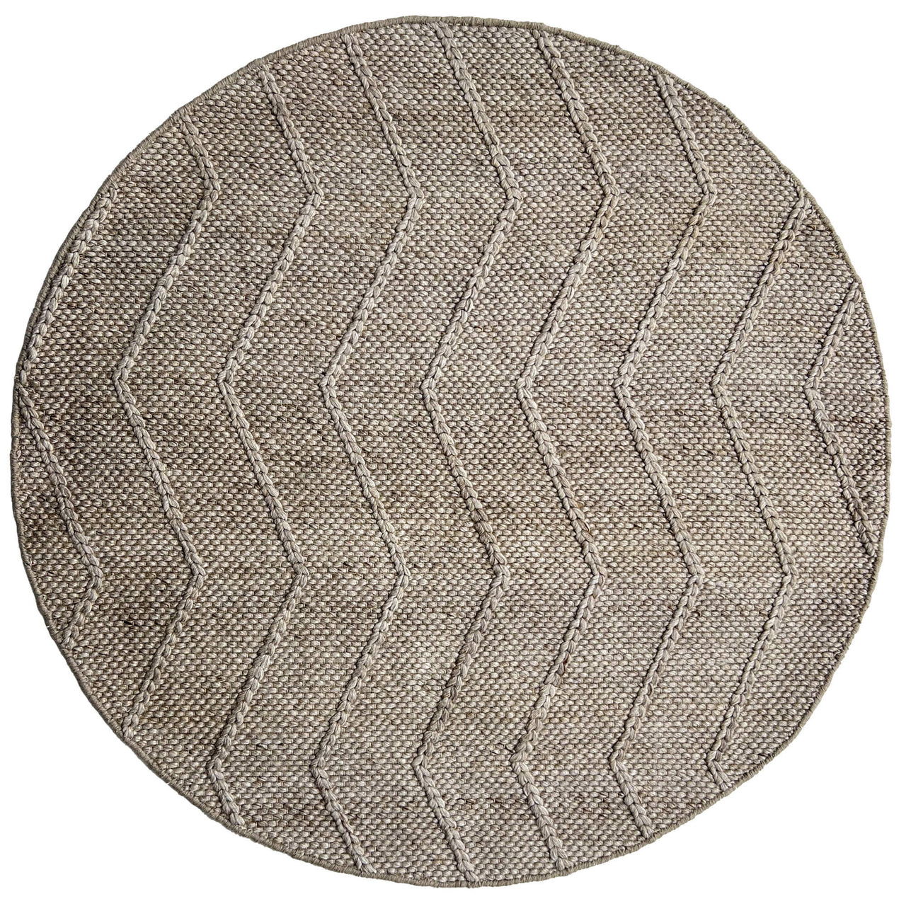 Umea Zig Zag Beige Wool Polyester Round Rug - Rugs Of Beauty - 1