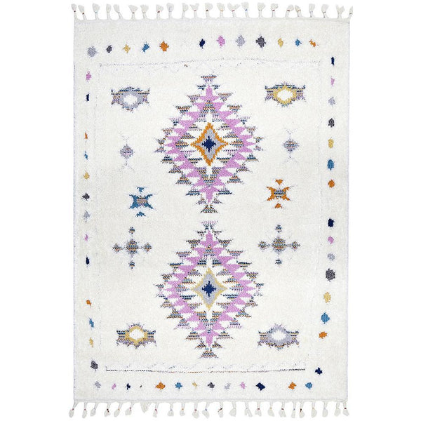 Nibiru 371 White Multi Coloured Tribal Shaggy Rug - Rugs Of Beauty - 1
