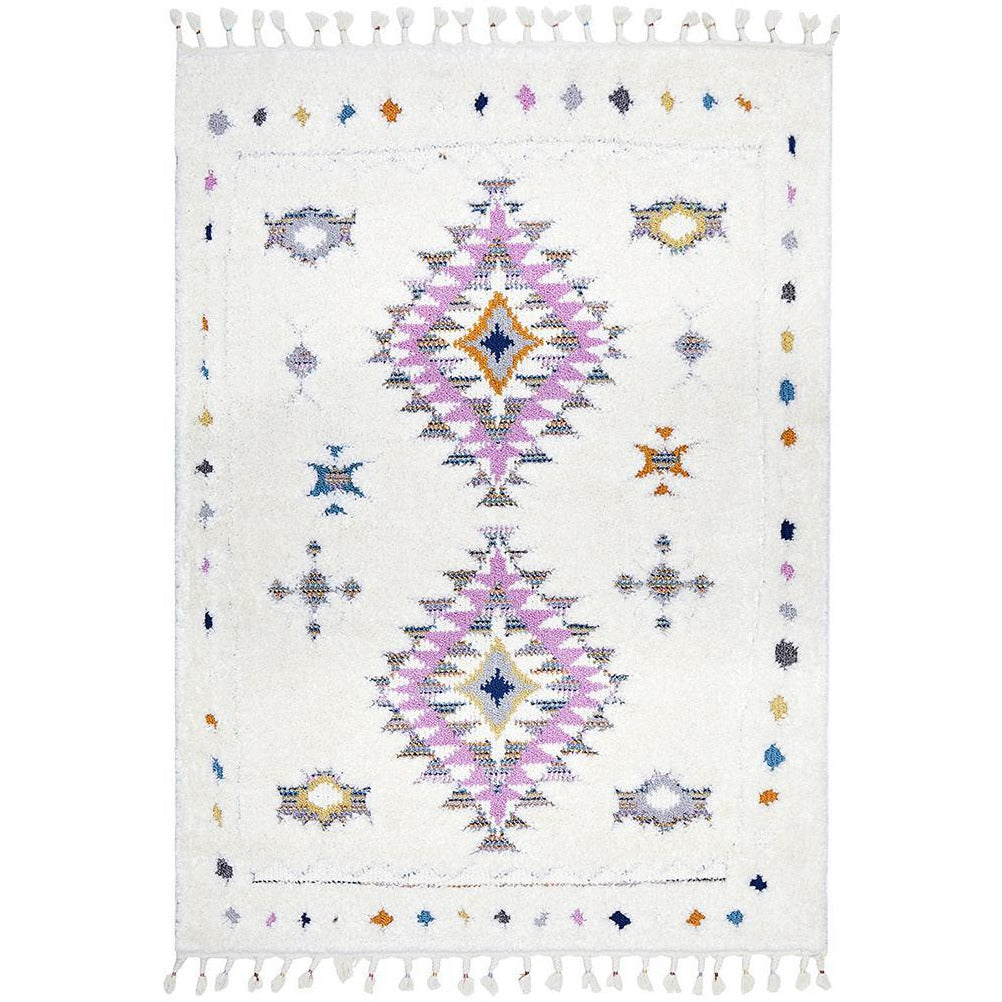 Nibiru 371 White Multi Coloured Tribal Shaggy Rug - Rugs Of Beauty - 1