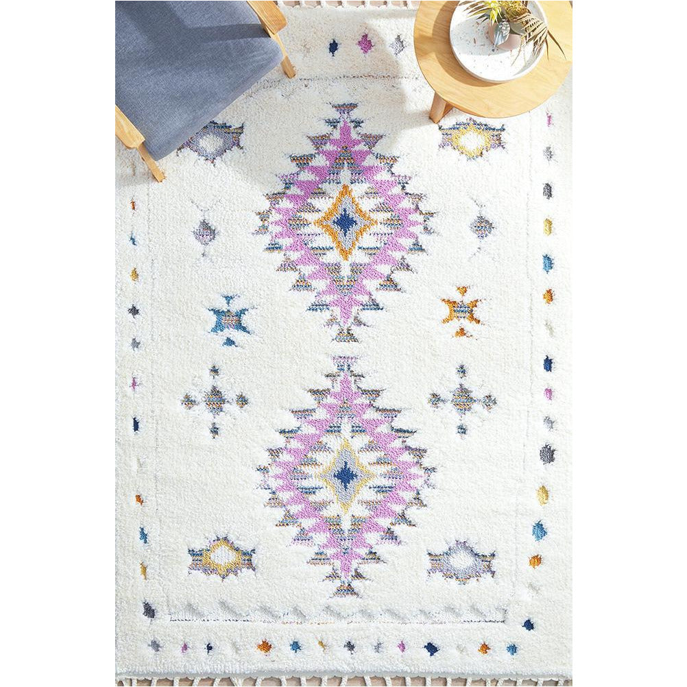 Nibiru 371 White Multi Coloured Tribal Shaggy Rug - Rugs Of Beauty - 2