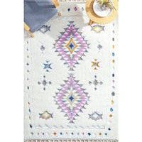 Nibiru 371 White Multi Coloured Tribal Shaggy Rug - Rugs Of Beauty - 2