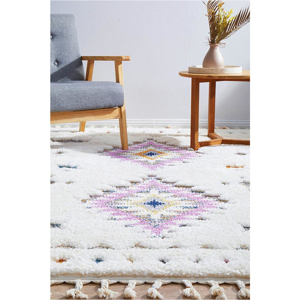 Nibiru 371 White Multi Coloured Tribal Shaggy Rug - Rugs Of Beauty - 3