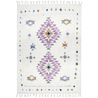 Nibiru 371 White Multi Coloured Tribal Shaggy Rug - Rugs Of Beauty - 1