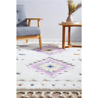 Nibiru 371 White Multi Coloured Tribal Shaggy Rug - Rugs Of Beauty - 3