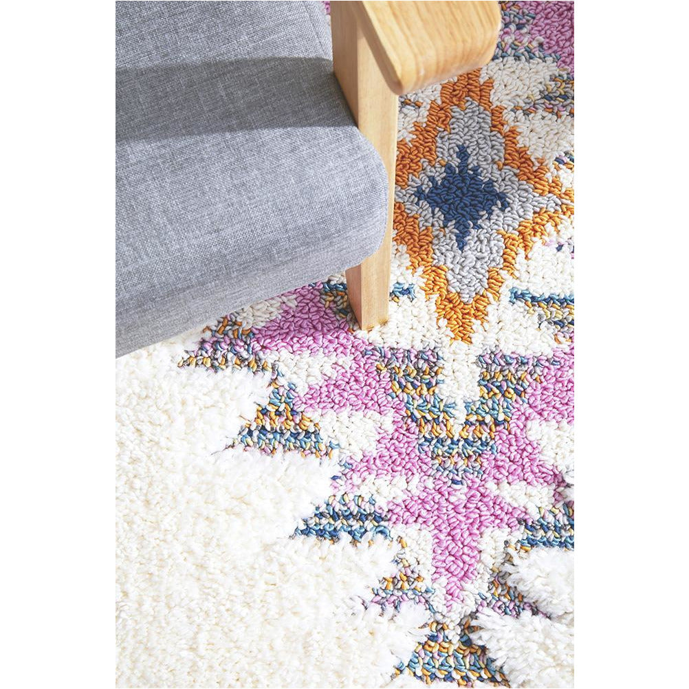 Nibiru 371 White Multi Coloured Tribal Shaggy Rug - Rugs Of Beauty - 5
