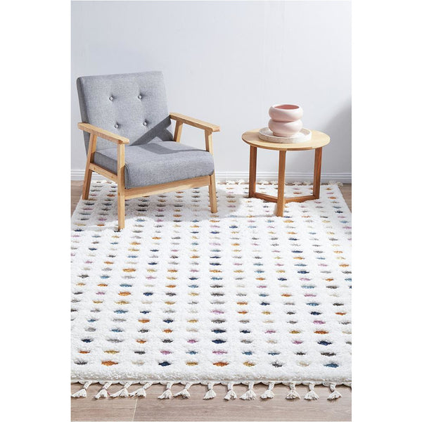 Nibiru 372 White Multi Coloured Polka Dot Shaggy Rug - Rugs Of Beauty - 3