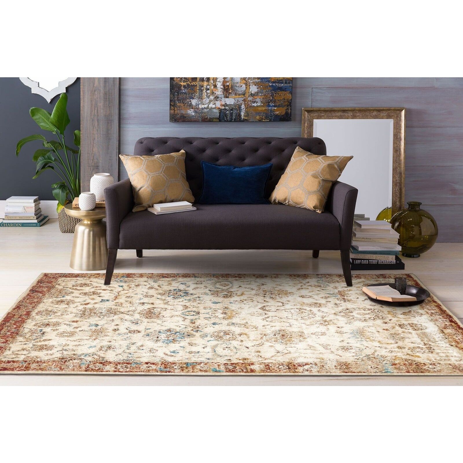 Beliz Beige Multi Coloured Border Transitional Designer Rug – Rugs Of ...