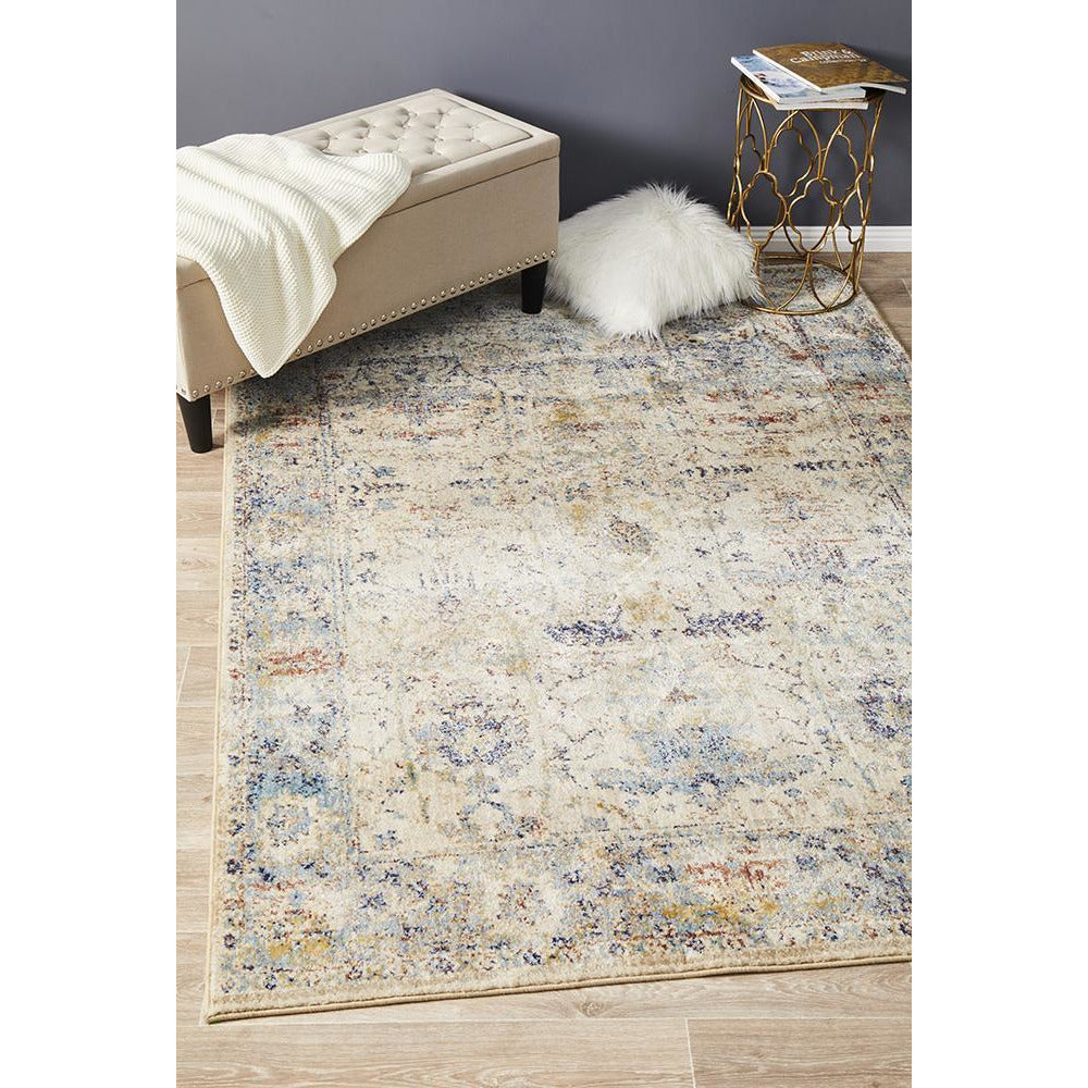 Beliz Beige Blue Multi Coloured Patterned Transitional Designer Rug - Rugs Of Beauty - 2