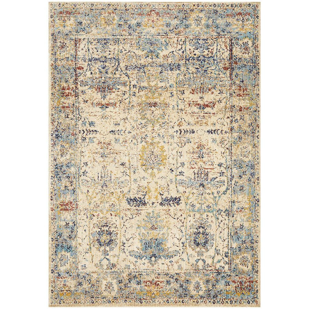 Beliz Beige Blue Multi Coloured Patterned Transitional Designer Rug - Rugs Of Beauty - 1