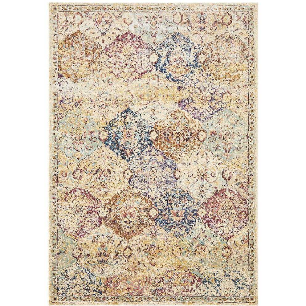 Beliz Ivory Multi Coloured Border Transitional Patterned Designer Rug - Rugs Of Beauty - 1