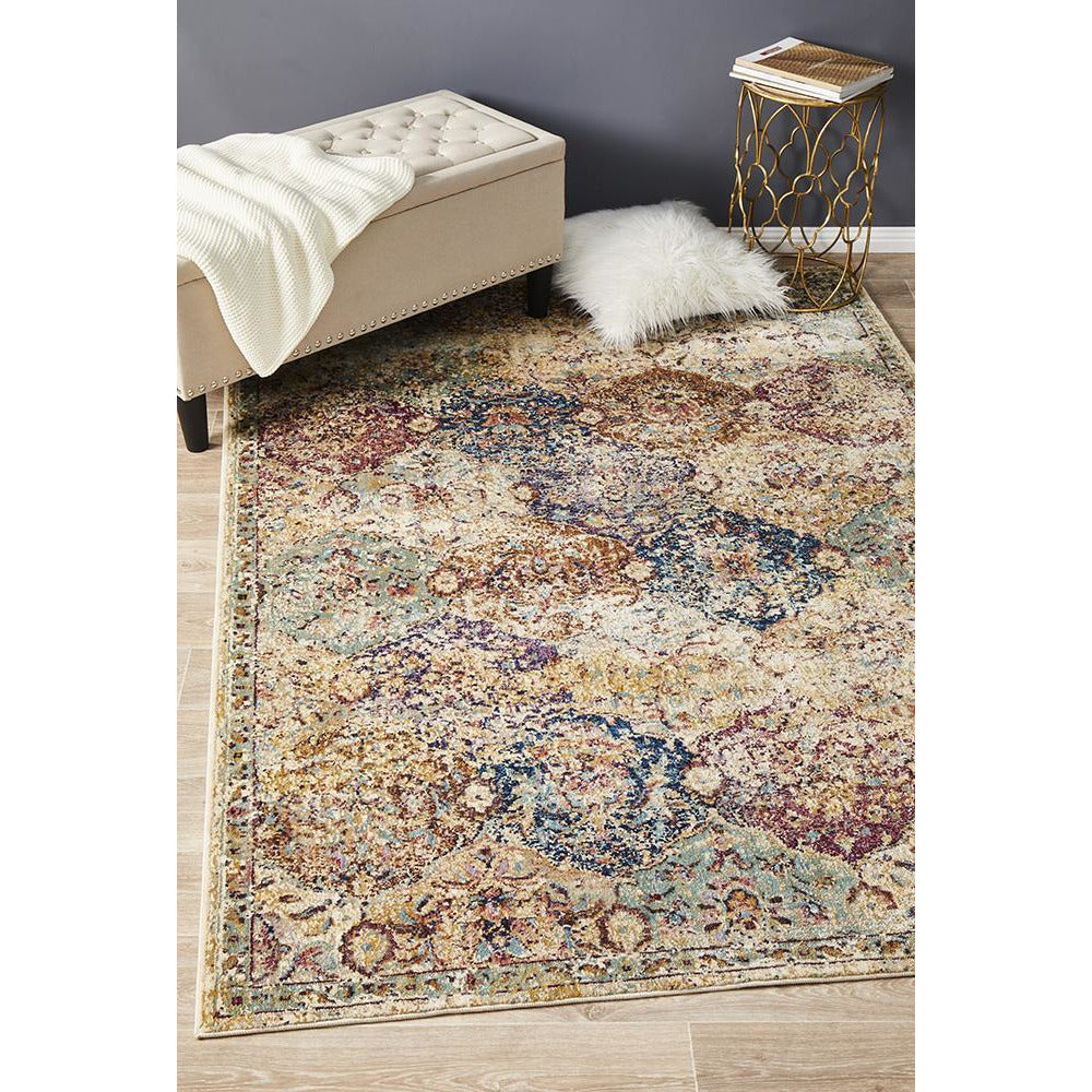 Beliz Ivory Multi Coloured Border Transitional Patterned Designer Rug - Rugs Of Beauty - 2
