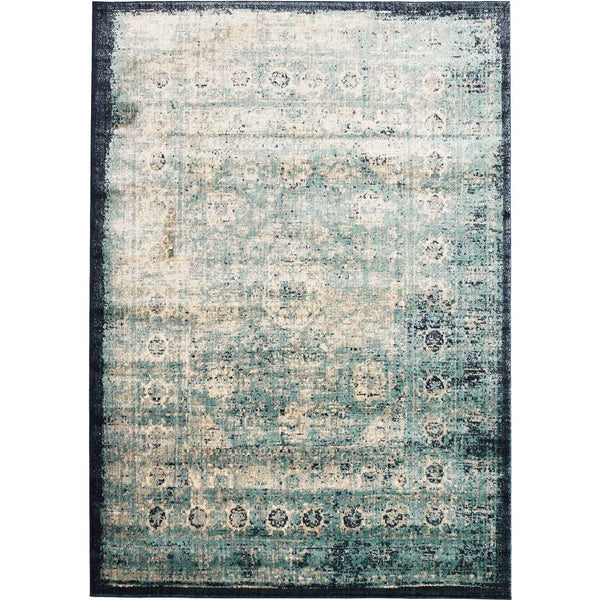 Beliz Light Blue Beige Navy Blue Border Transitional Patterned Rug - Rugs Of Beauty