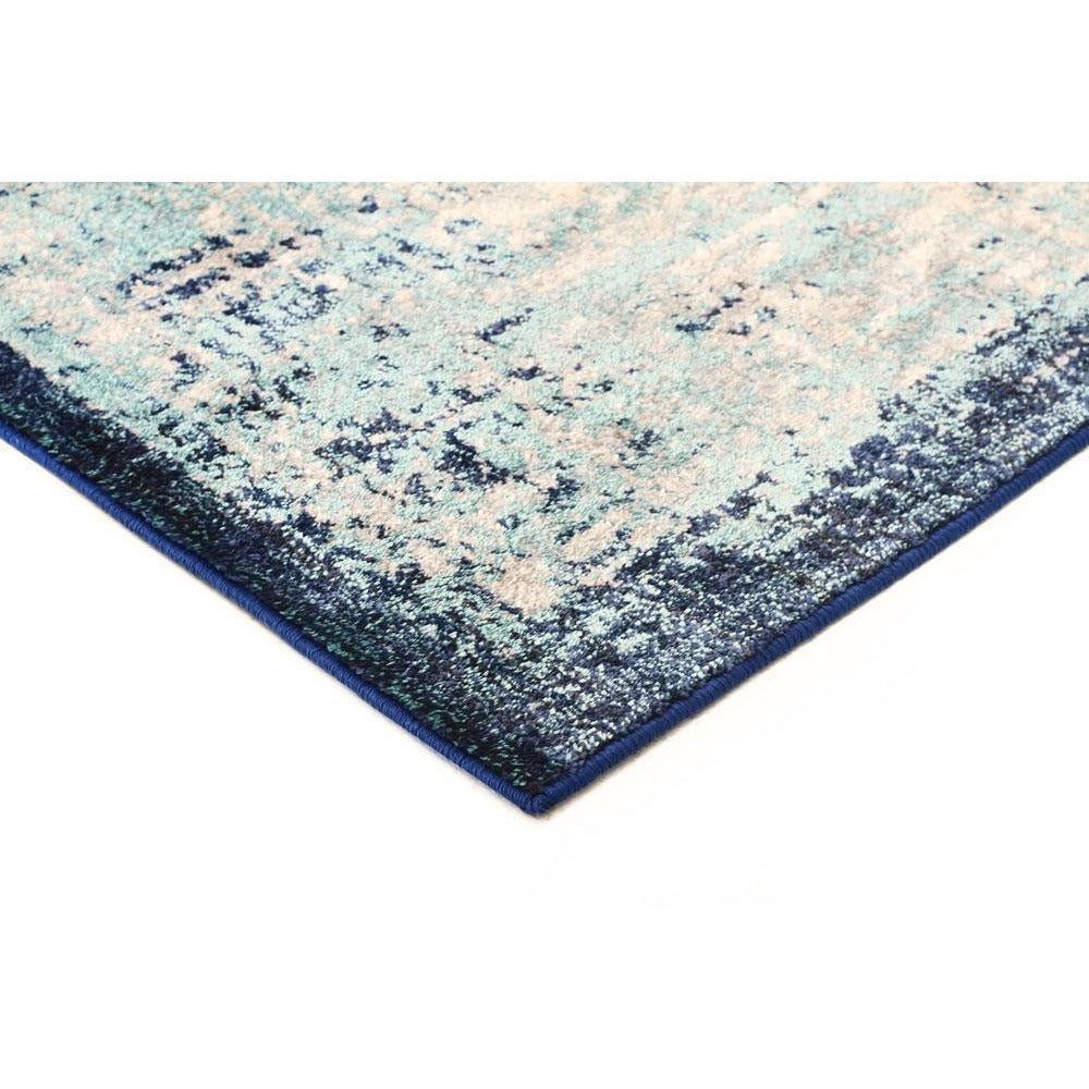 Beliz Light Blue Beige Navy Blue Border Transitional Patterned Rug - Rugs Of Beauty