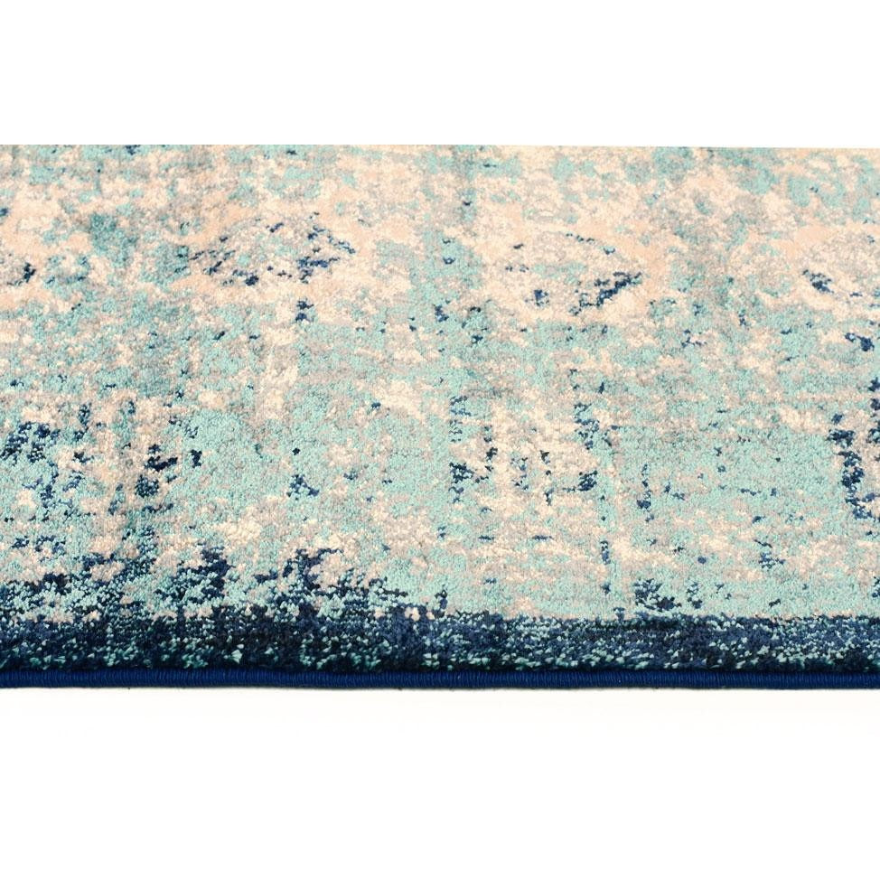 Beliz Light Blue Beige Navy Blue Border Transitional Patterned Rug - Rugs Of Beauty