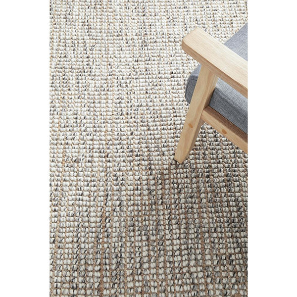 Pori 1251 Hand Loomed Scandinavian Grey Wool Jute Rug - Rugs Of Beauty - 2