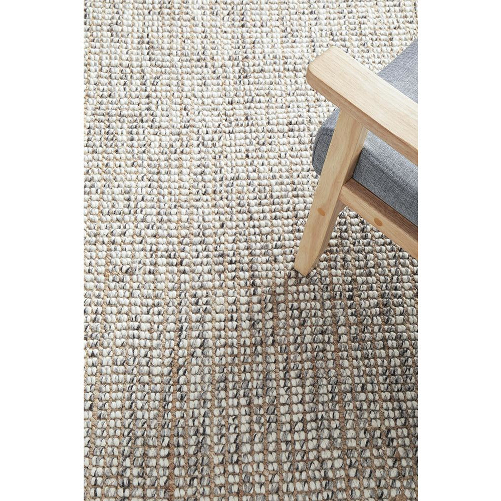 Pori 1251 Hand Loomed Scandinavian Grey Wool Jute Rug - Rugs Of Beauty - 2