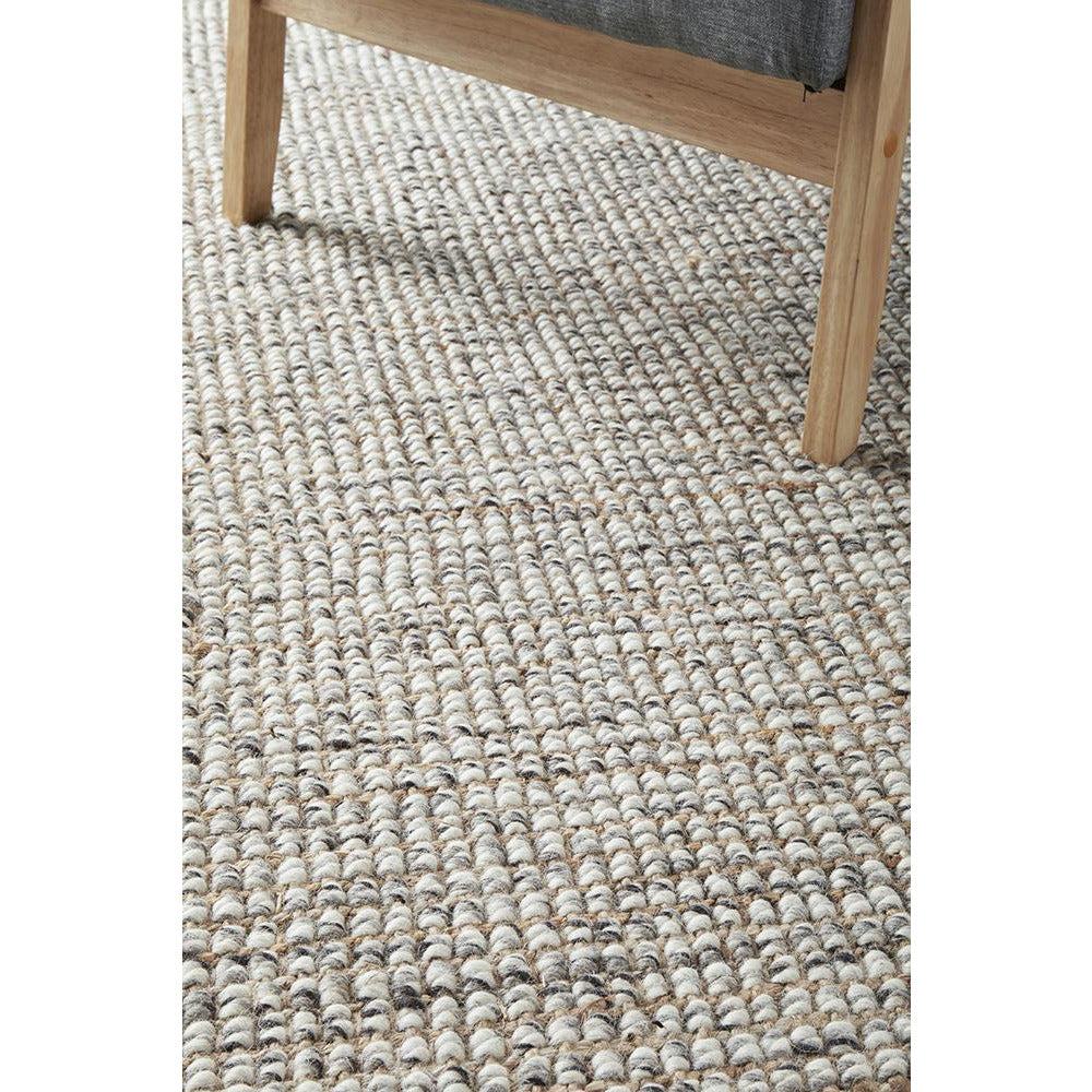 Pori 1251 Hand Loomed Scandinavian Grey Wool Jute Rug - Rugs Of Beauty - 4