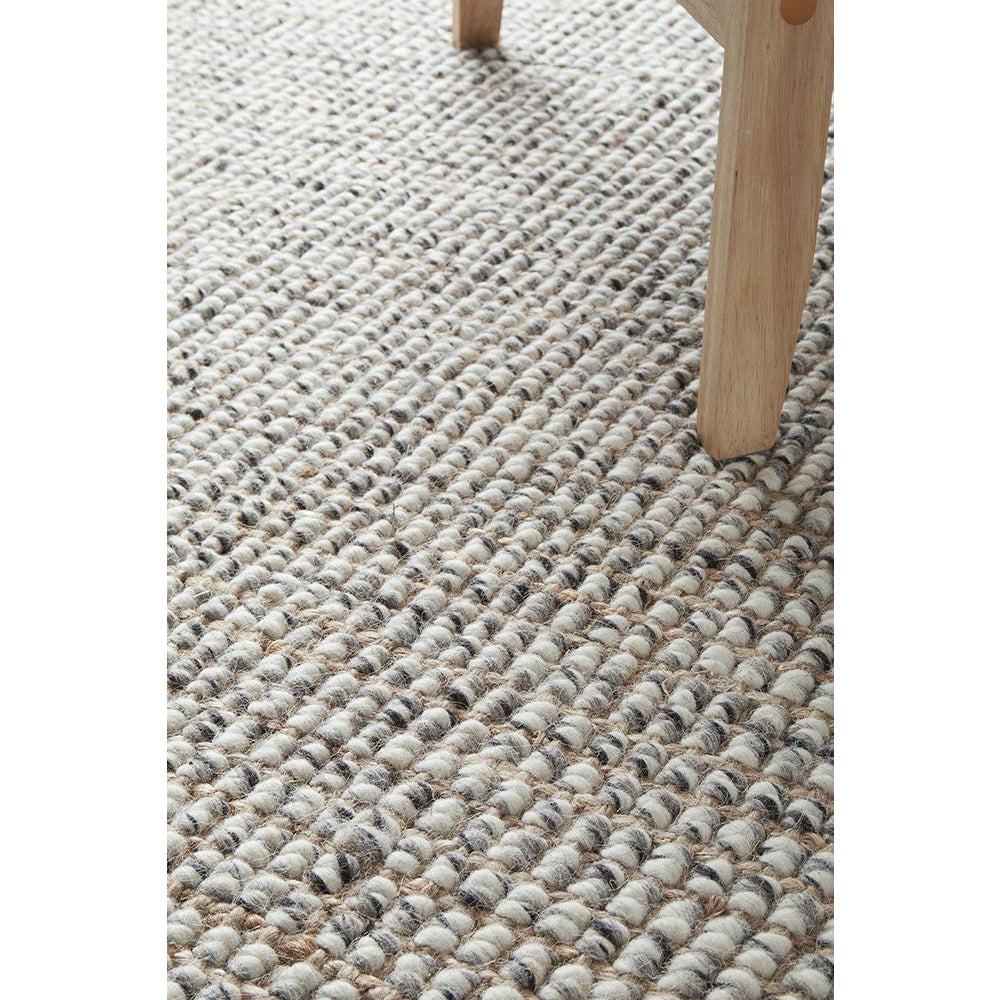 Pori 1251 Hand Loomed Scandinavian Grey Wool Jute Rug - Rugs Of Beauty - 5