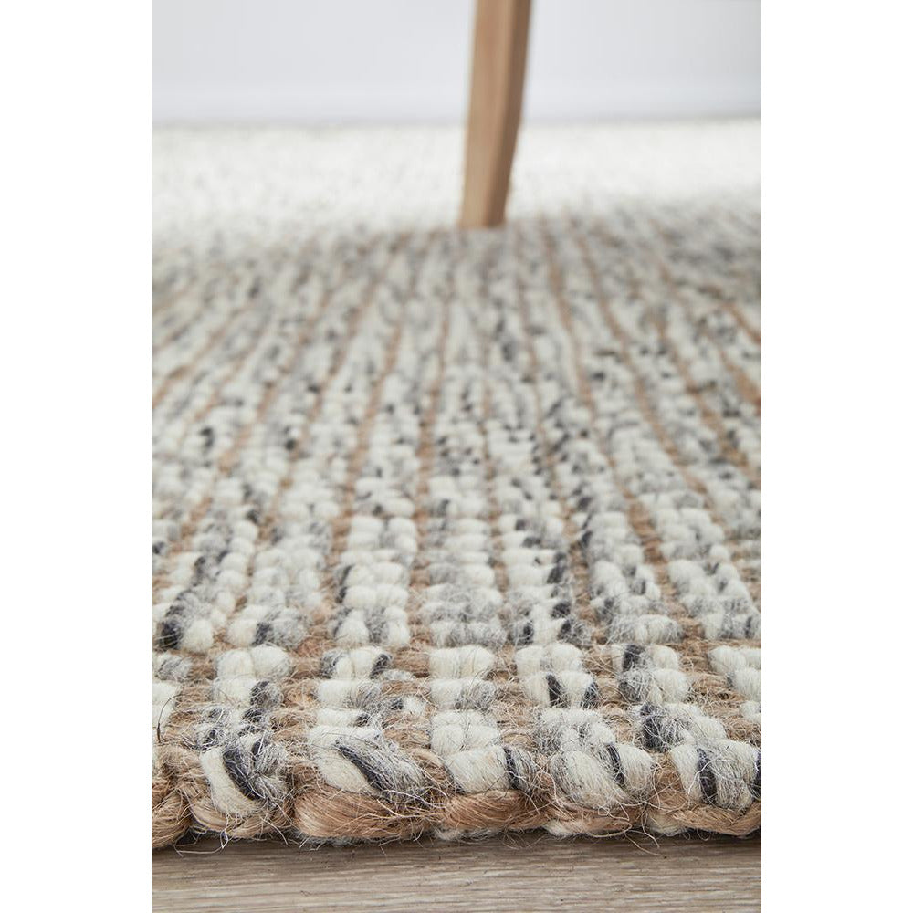 Pori 1251 Hand Loomed Scandinavian Grey Wool Jute Rug - Rugs Of Beauty - 6