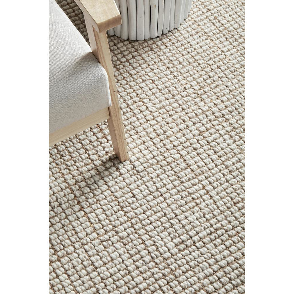 Pori 1252 Hand Loomed Scandinavian White Natural Wool Jute Rug - Rugs Of Beauty - 2