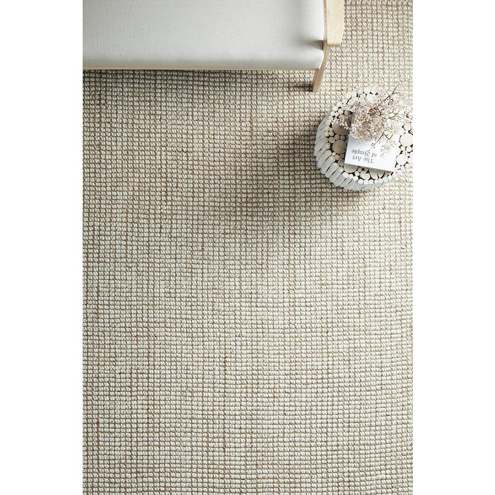 Pori 1252 Hand Loomed Scandinavian White Natural Wool Jute Rug - Rugs Of Beauty - 3