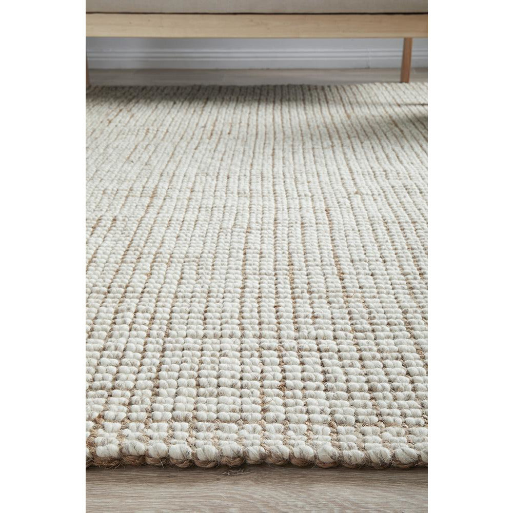 Pori 1252 Hand Loomed Scandinavian White Natural Wool Jute Rug - Rugs Of Beauty - 6