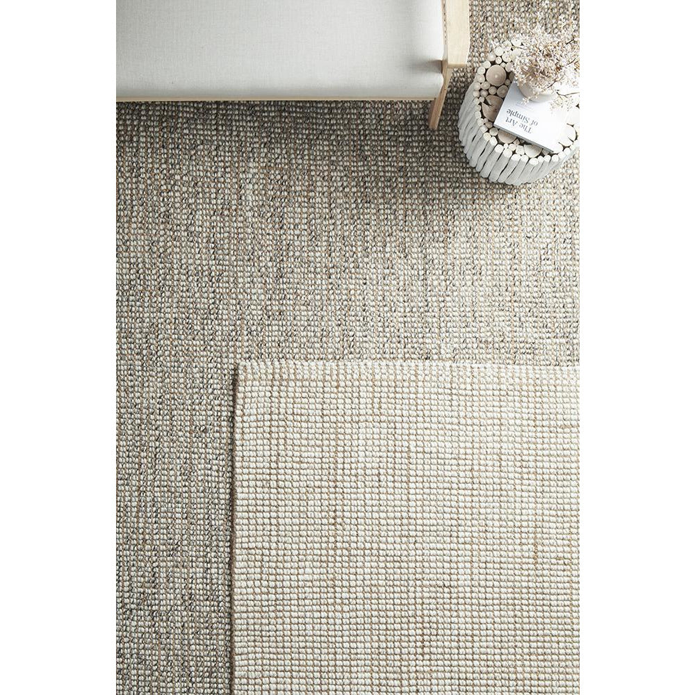 Pori 1252 Hand Loomed Scandinavian White Natural Wool Jute Rug - Rugs Of Beauty - 5