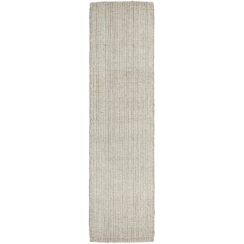 Pori 1252 Hand Loomed Scandinavian White Natural Wool Jute Runner Rug - Rugs Of Beauty - 1
