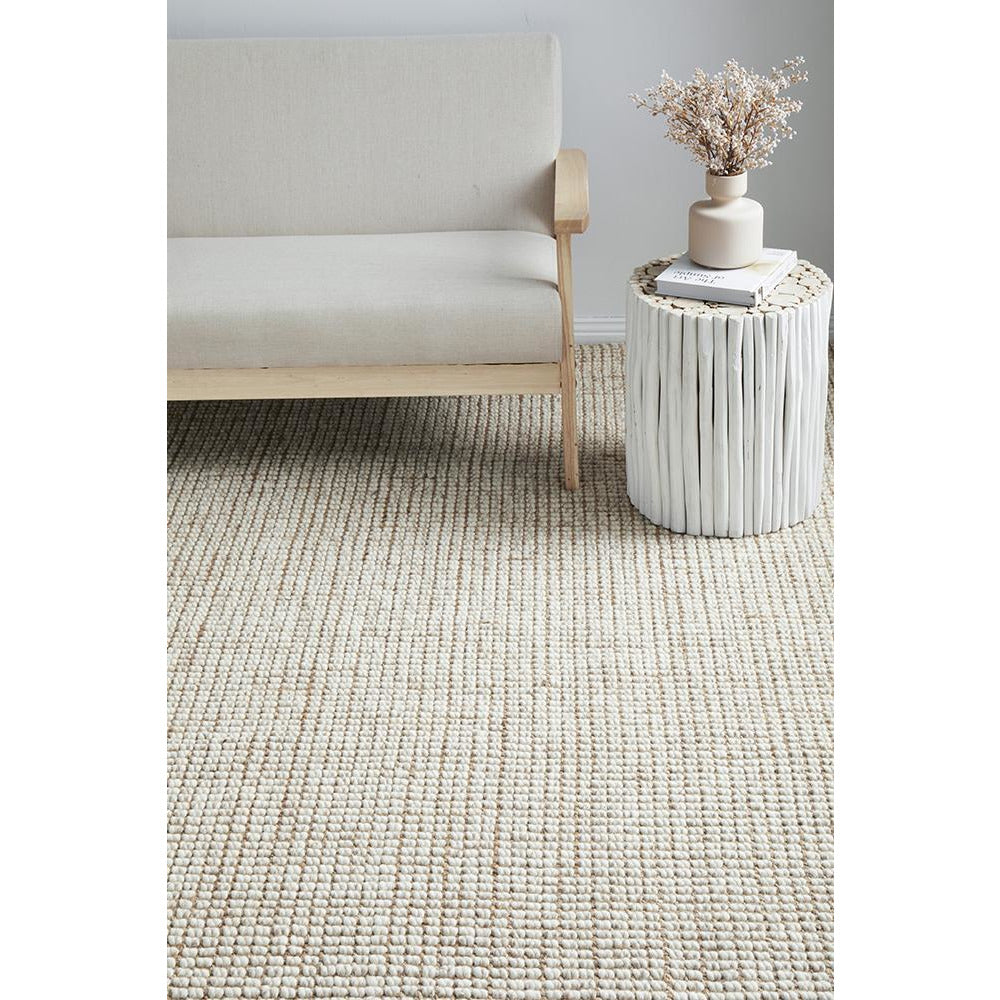 Pori 1252 Hand Loomed Scandinavian White Natural Wool Jute Runner Rug - Rugs Of Beauty - 4