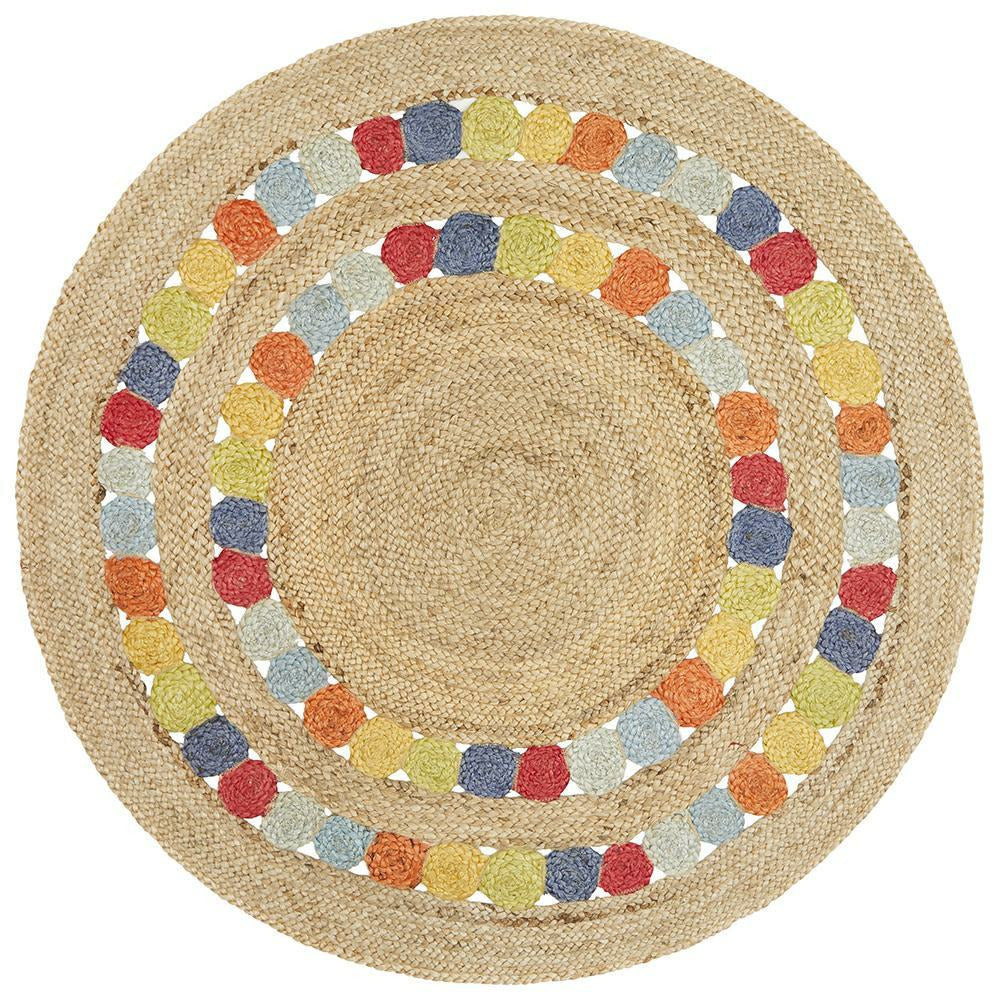 Onega Hand Woven Natural Multi Colour Jute Round Rug - Rugs Of Beauty - 1