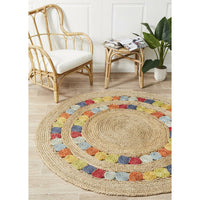 Onega Hand Woven Natural Multi Colour Jute Round Rug - Rugs Of Beauty - 2