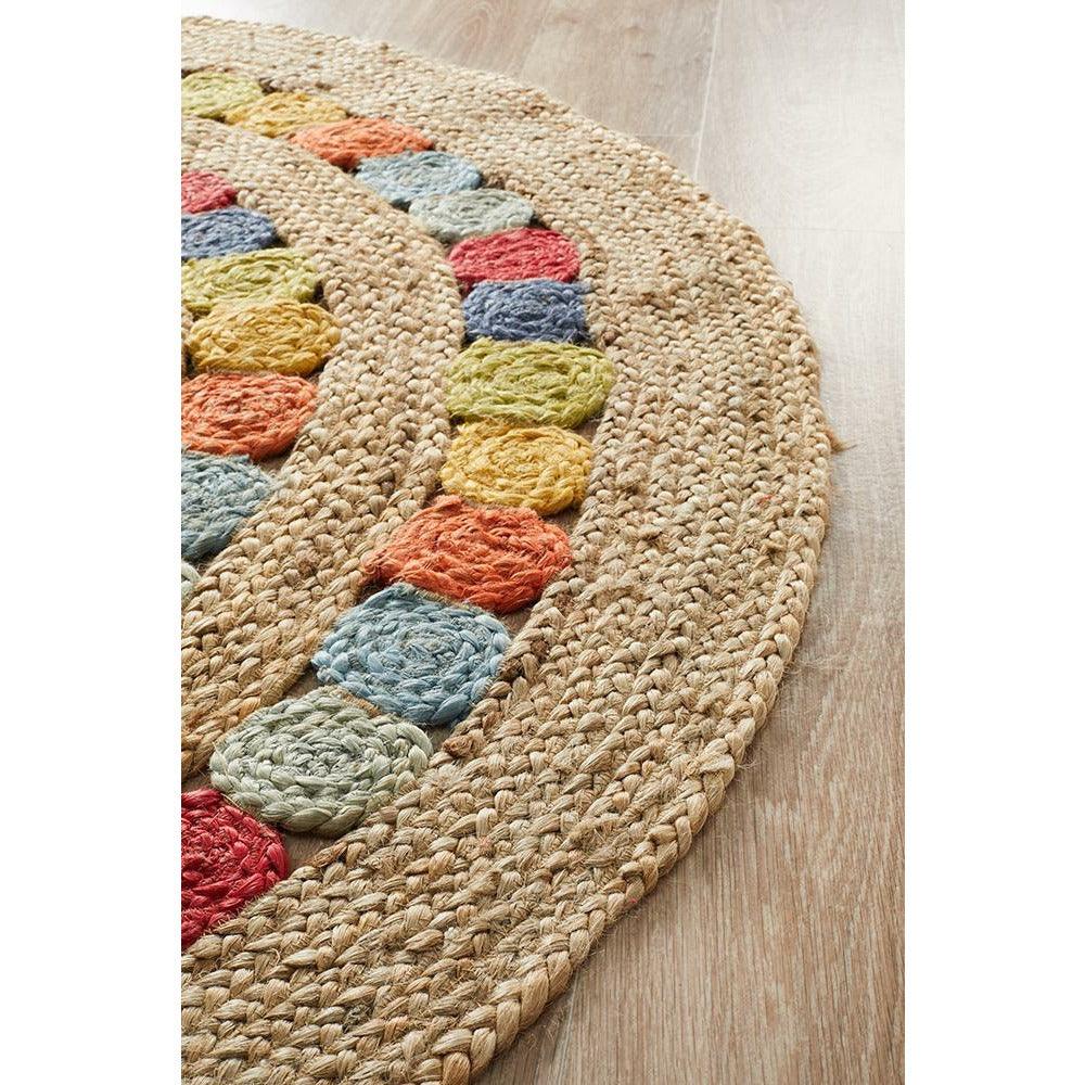 Onega Hand Woven Natural Multi Colour Jute Round Rug - Rugs Of Beauty - 4