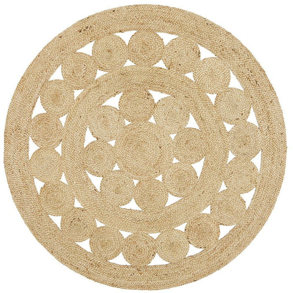 Onega Hand Woven Natural Daisy Jute Round Rug - Rugs Of Beauty - 1