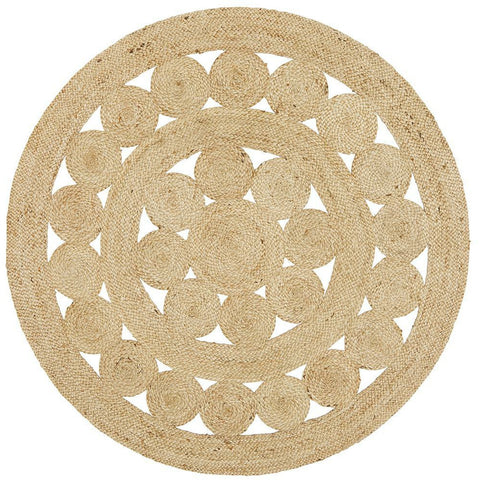 Onega Hand Woven Natural Daisy Jute Round Rug - Rugs Of Beauty - 1