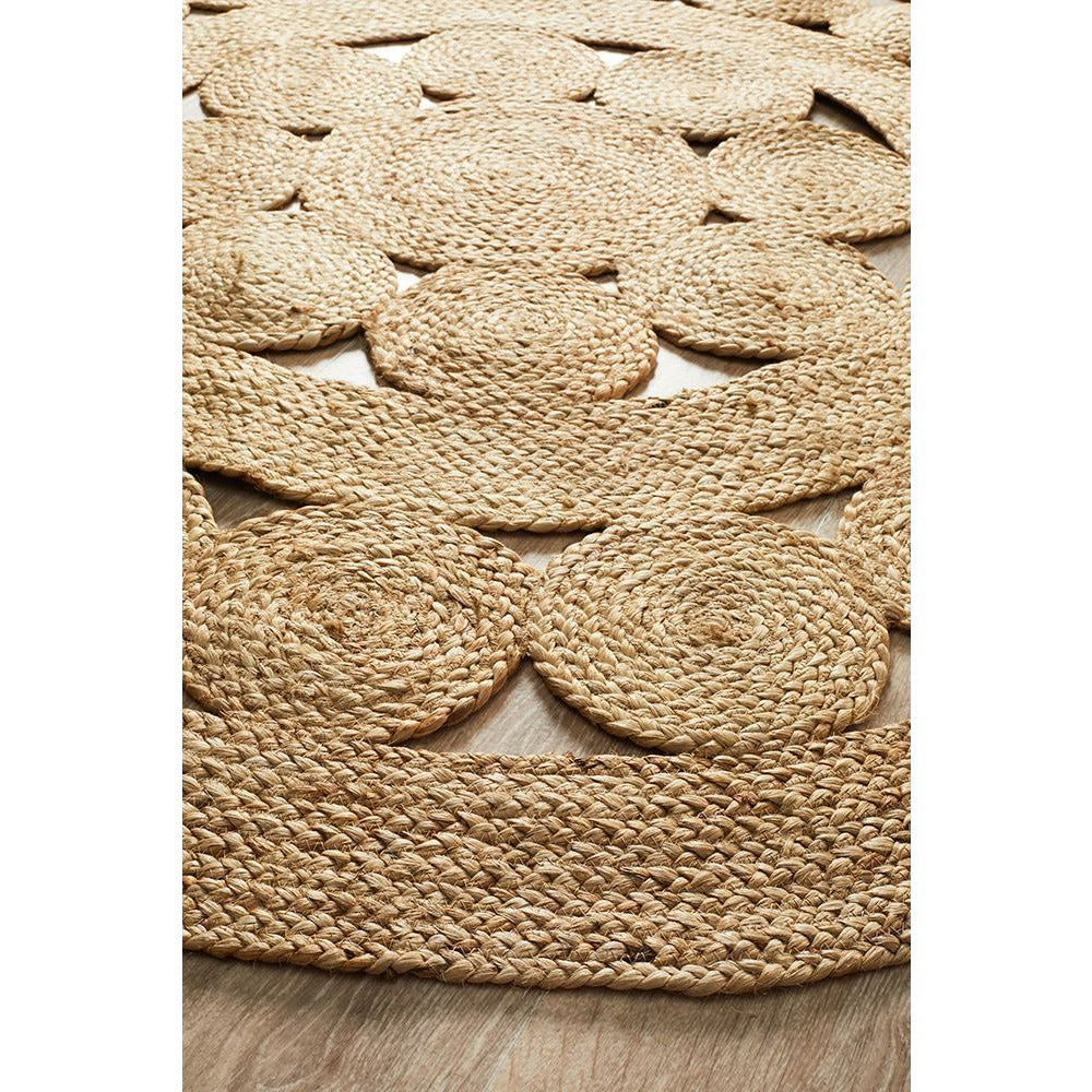 Onega Hand Woven Natural Daisy Jute Round Rug - Rugs Of Beauty - 3