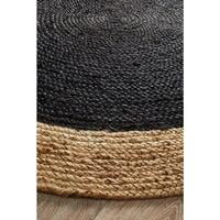 Onega Hand Woven Natural Jute Black Round Rug - Rugs Of Beauty - 3