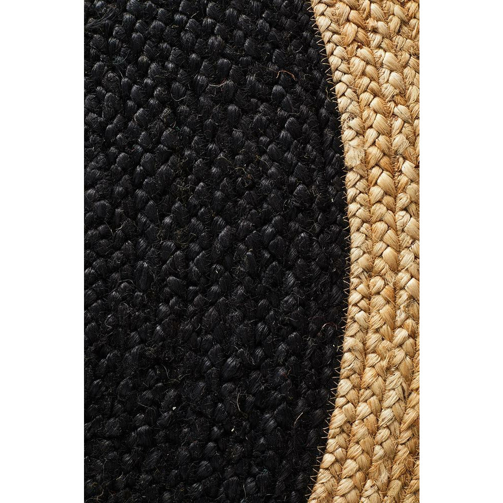 Onega Hand Woven Natural Jute Black Round Rug - Rugs Of Beauty - 5
