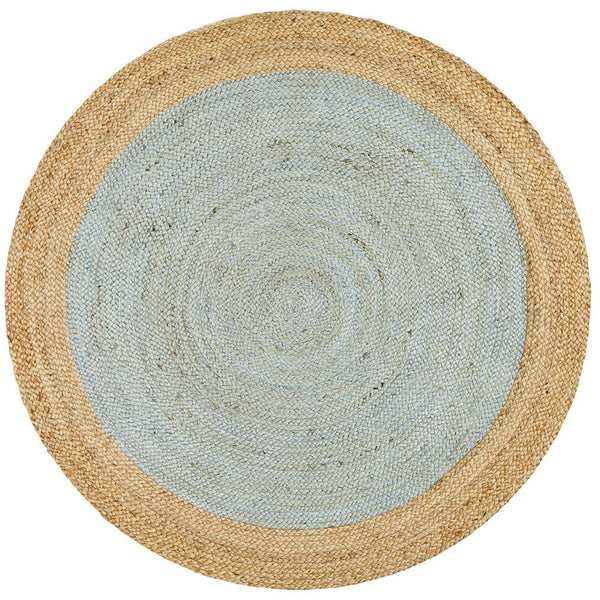 Onega Hand Woven Natural Jute Round Blue Rug - Rugs Of Beauty - 1