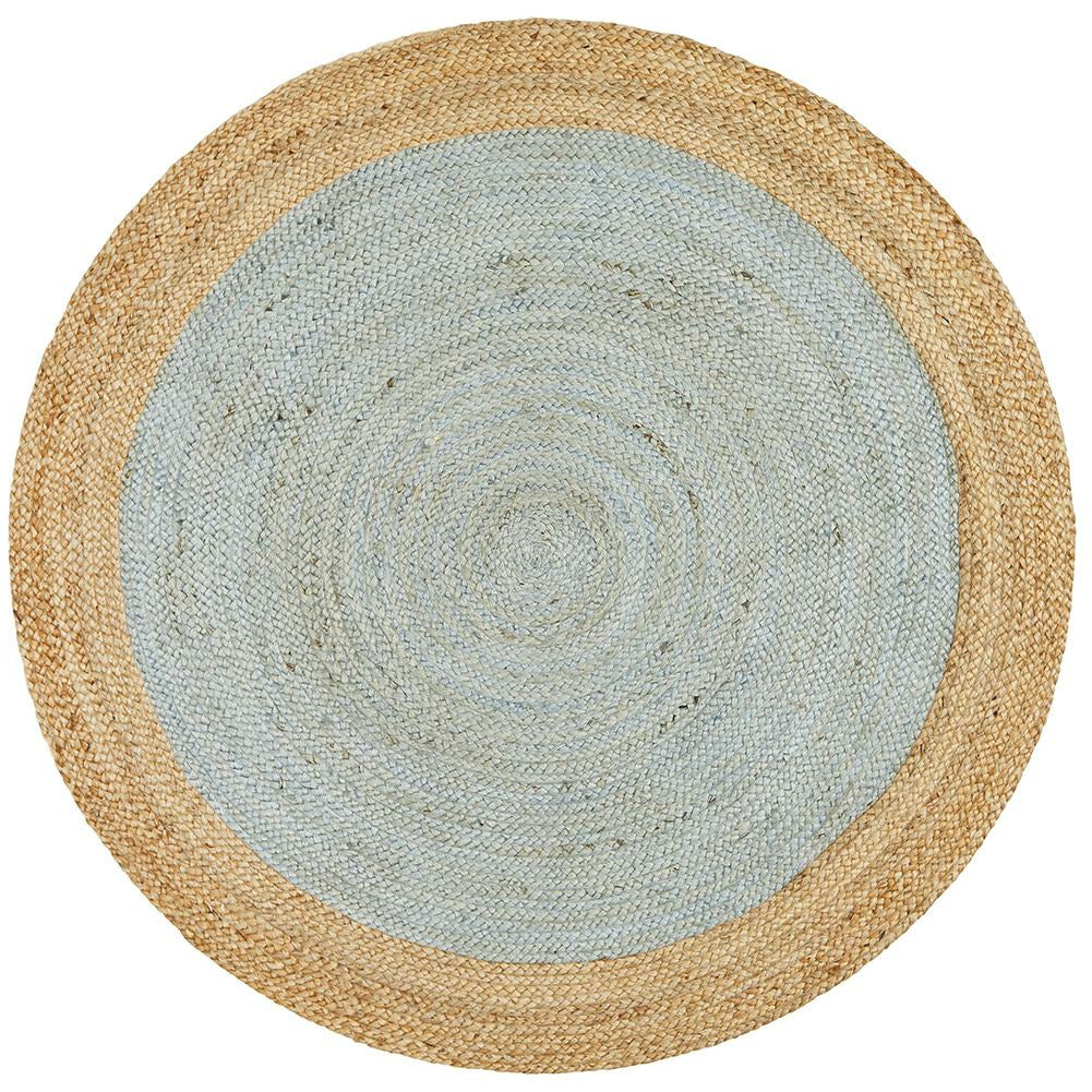Onega Hand Woven Natural Jute Round Blue Rug - Rugs Of Beauty - 1