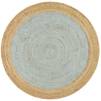 Onega Hand Woven Natural Jute Round Blue Rug - Rugs Of Beauty - 1