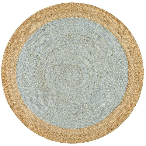 Onega Hand Woven Natural Jute Round Blue Rug - Rugs Of Beauty - 1