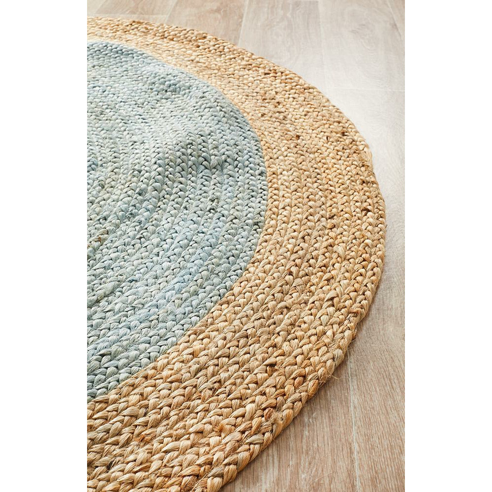 Onega Hand Woven Natural Jute Round Blue Rug - Rugs Of Beauty - 4